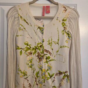 Charlotte Tarantola cream floral sheer sequined sweater size L.